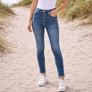 J.Crew High Rise Button Fly Skinny Jeans Womens 27 Dark Wash Blue Stretch Denim